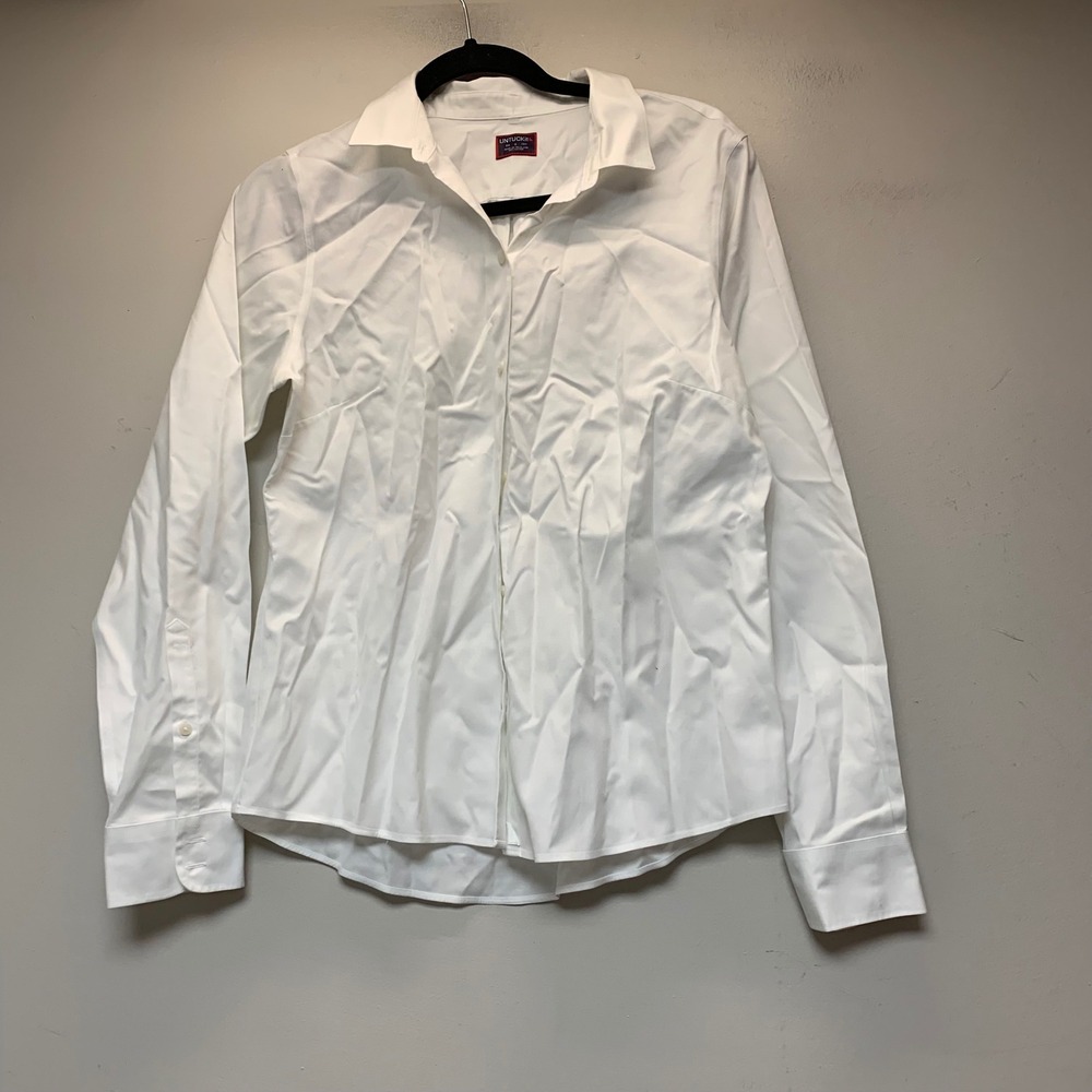 UNTUCKit Button Down Shirt Womens 6 White Excellent Cotton Long Sleeve Collared
